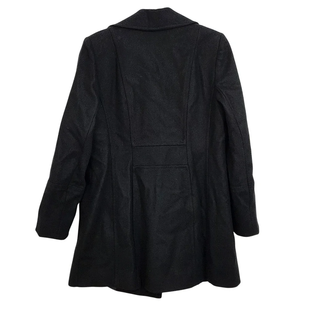 NEW Anne Klein Classic Double Breasted Pea Coat Womens Large Black‎ Wool Blend